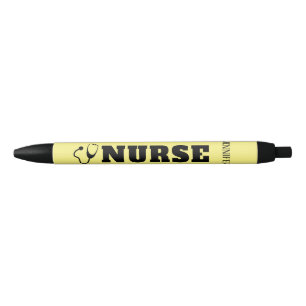 Stylo Noir Infirmière Stethoscope Pastel Jaune Nom personnal