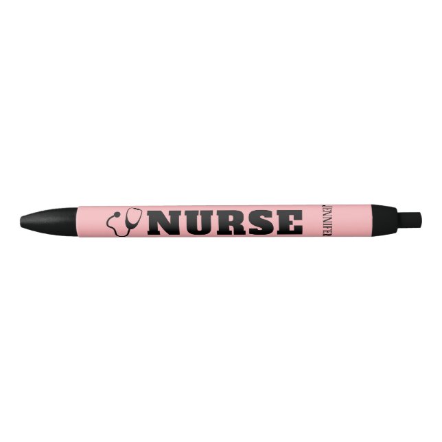 Stylo Noir Infirmière stéthoscope rose vif Personnalisé (Devant)