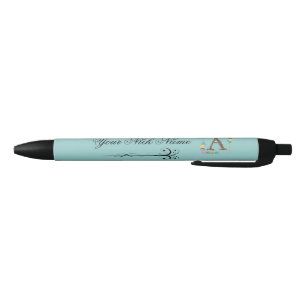 Stylo Noir Initiale florale élégante A
