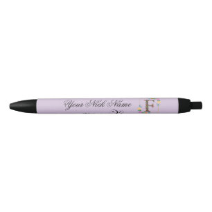 Stylo Noir Initiale florale élégante F