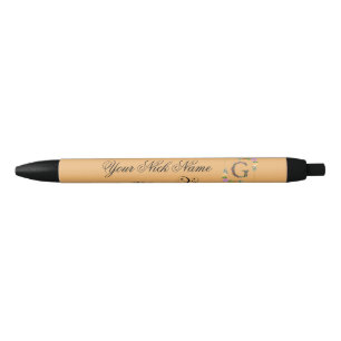 Stylo Noir Initiale florale élégante G
