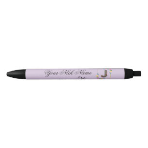 Stylo Noir Initiale florale élégante J