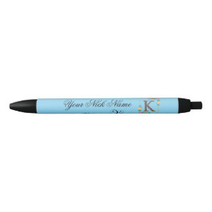 Stylo Noir Initiale Florale Élégante K