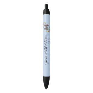 Stylo Noir Initiale Florale Élégante M