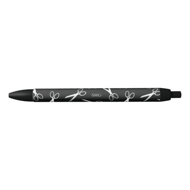 Stylo Noir Initiales argentées de coutume de motif de ciseaux (Devant)