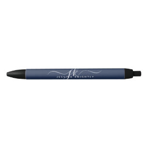 Stylo Noir Initiales de monogramme élégant en bleu marine et