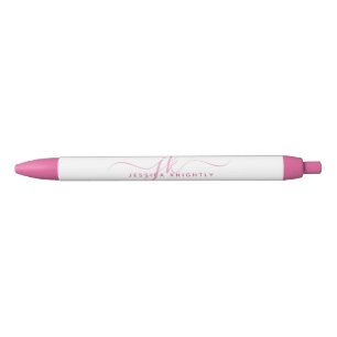 Stylo Noir Initiales de monogramme élégant en écriture rose a