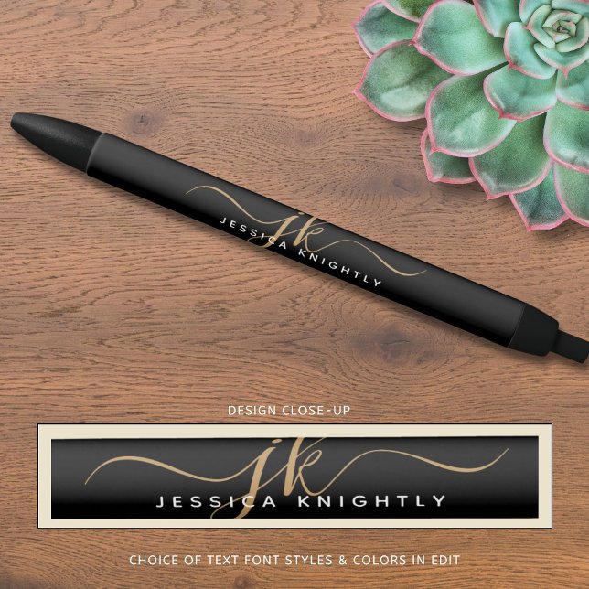 Stylo Noir Initiales de monogramme élégantes en script noir e (Créateur téléchargé)