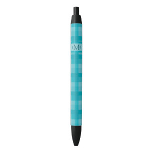 Stylo Noir Initiales de monogramme personnalisées turquoises