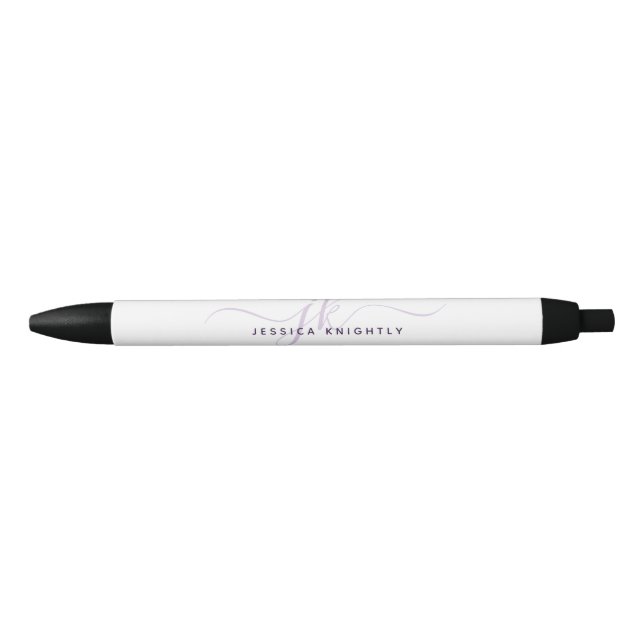 Stylo Noir Initiales de Monogramme violet à Script Chic Moder (Devant)