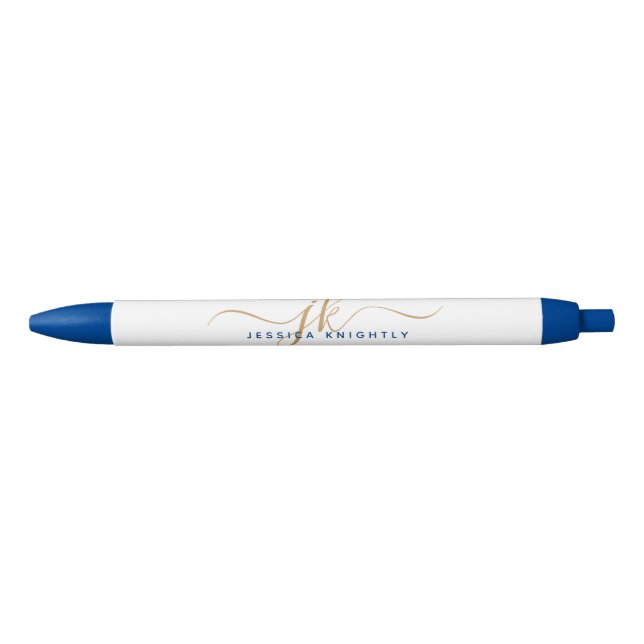 Stylo Noir Initiales de nom de monogramme élégant en écriture (Devant)