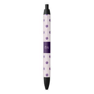 Stylo Noir Initiales de script élégantes - Fleurs et bandes
