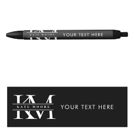 Stylo Noir Initiales Monogramme Moderne Noir Blanc Profession