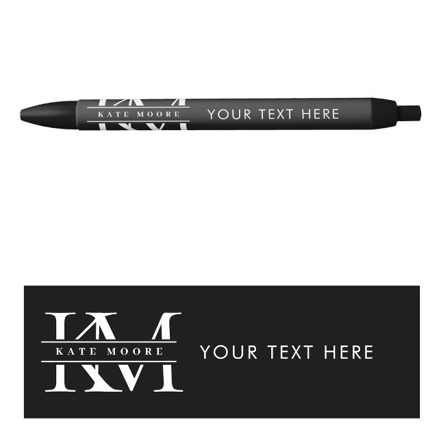 Stylo Noir Initiales Monogramme Moderne Noir Blanc Profession (Modern Monogram Initials Professional Black White Pen)