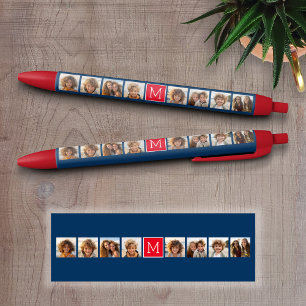 Stylo Noir Instagram Photo Collage Monogrammes - Bleu et Roug