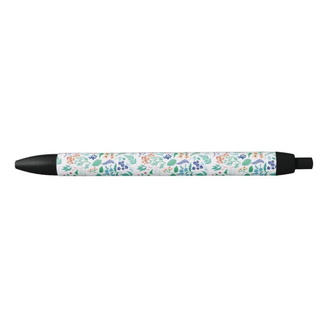 Stylo Noir Jardin d'été Fleurs Feuilles Botaniques (Devant)