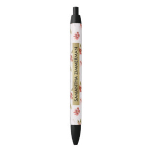 Stylo Noir Jardin floral d'aquarelle rose
