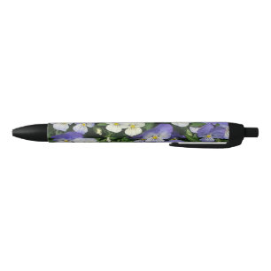 Stylo Noir Jardin Floral de Pensées Violettes