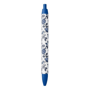 Stylo Noir Jardins Floraux Bleus