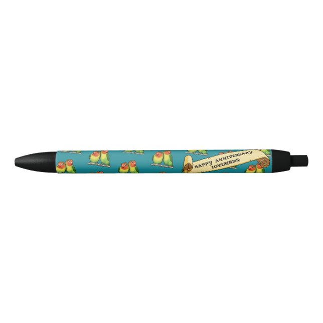 Stylo Noir Joli Anniversaire Romantique Lovebirds (Devant)