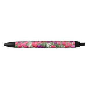 Stylo Noir Joli en Pétales Roses