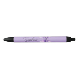 Stylo Noir Joli Nœud Violet Personnalisé Nom