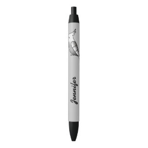 Stylo Noir Joli oiseau cartoon Cockatiel blanc avec nom