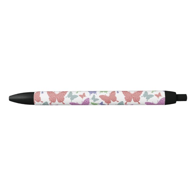 Stylo Noir Joli papillon pastel sur blanc (Devant)