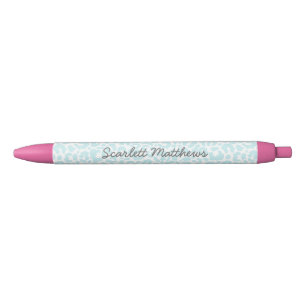 Stylo Noir Joli Pastel Empreinte de léopard Motif Bleu Nom