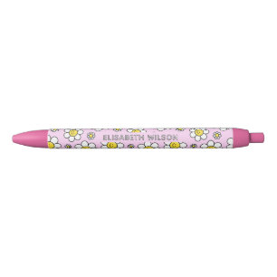 Stylo Noir Joli Smiley Chamomile Fleur Nom du script Monogram
