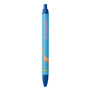Stylo Noir Jolie girafe avec dessin animé de papillon