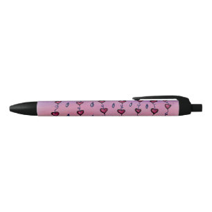 Stylo Noir Jolie pluie de coeurs dessinés à la main