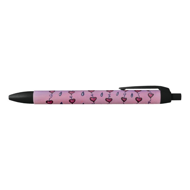 Stylo Noir Jolie pluie de coeurs dessinés à la main (Haut)