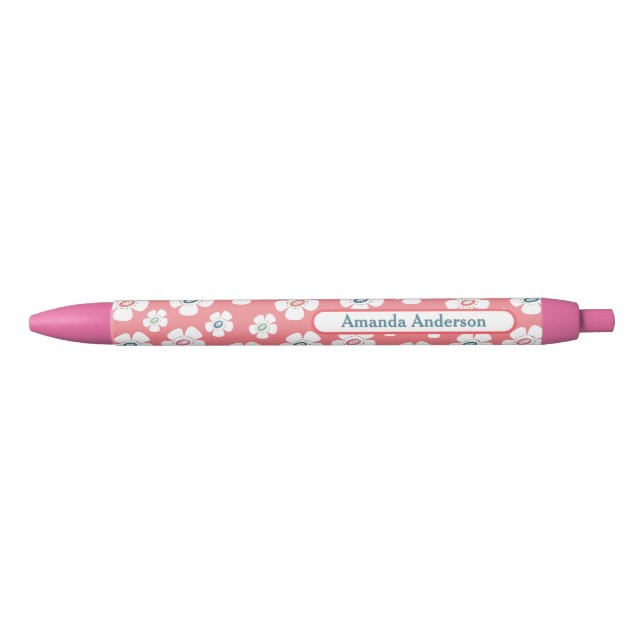 Stylo Noir Jolies Fleurs Faisées Personnalisées (Devant)