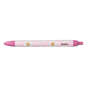 Stylo Noir Jolies Fleurs Roses Personnalisées