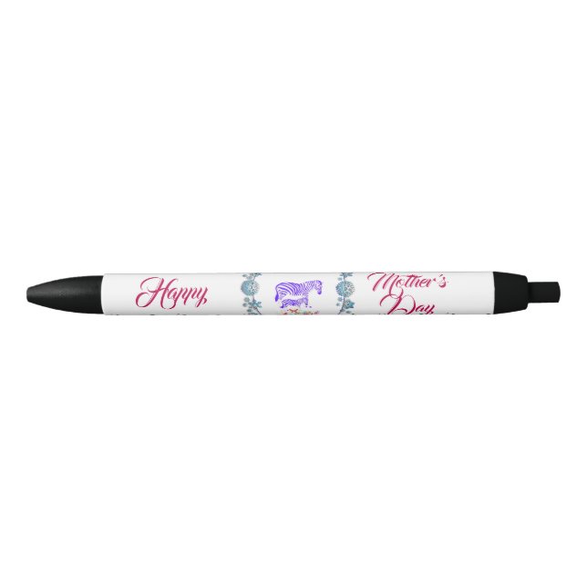 Stylo Noir Joyeuse fête des mères maman bébé Zèbre frontière  (Devant)