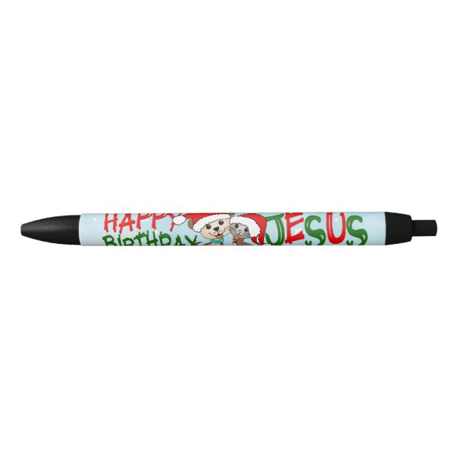 Stylo Noir Joyeux anniversaire Jésus (Devant)