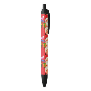 Stylo Noir Joyeux Noël avec le Père Noël et Mme Claus