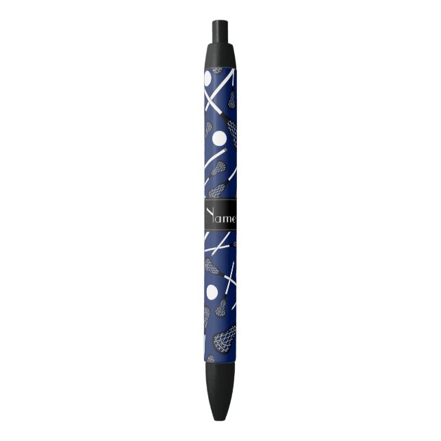Stylo Noir Lacrosse nommée personnalisée de bleu marine (devant Vertical)