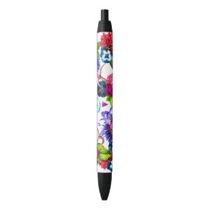 Stylo Noir L'aquarelle de Bohème fleurit le feuille