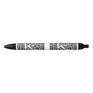Stylo Noir Lettre K Monogramme médiéval Art Nouveau