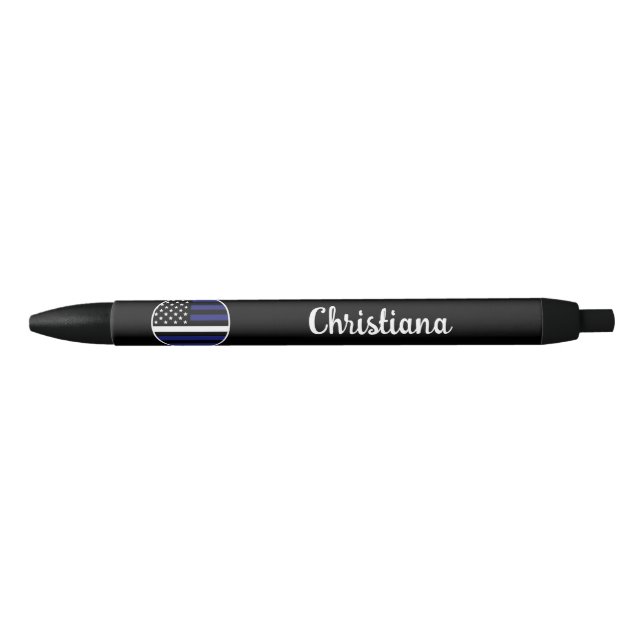 Stylo Noir Ligne blanche mince personnalisée USA Drapeau EMS  (Devant)
