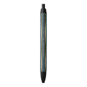 Stylo Noir Lignes bleues en cuir or