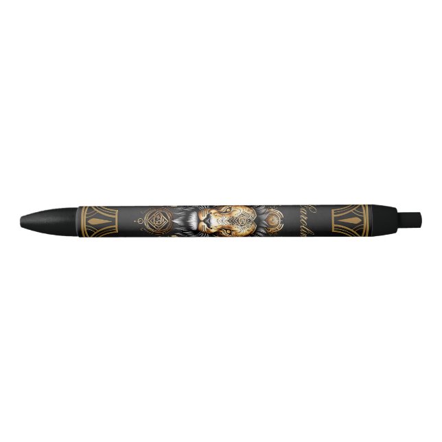 Stylo Noir Lion majestueux (Devant)