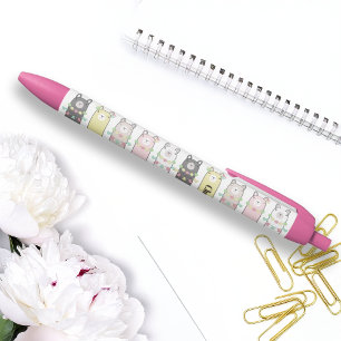 Stylo Noir Llamas colorées Cute Retro Personnalisées
