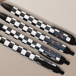 Stylo Noir Logo Blue & White Business marque Checkers
