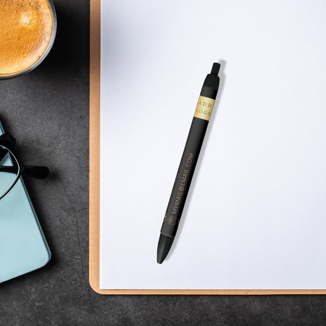 Stylo Noir Logo de l'entreprise en or noir Nom du téléphone (Créateur téléchargé)