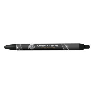 Stylo Noir Logo de Lion Élégant Professionnel Argent
