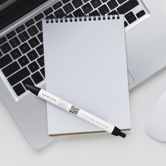 Stylo Noir Logo d'entreprise carré QR Code et texte promotion (Créateur téléchargé)