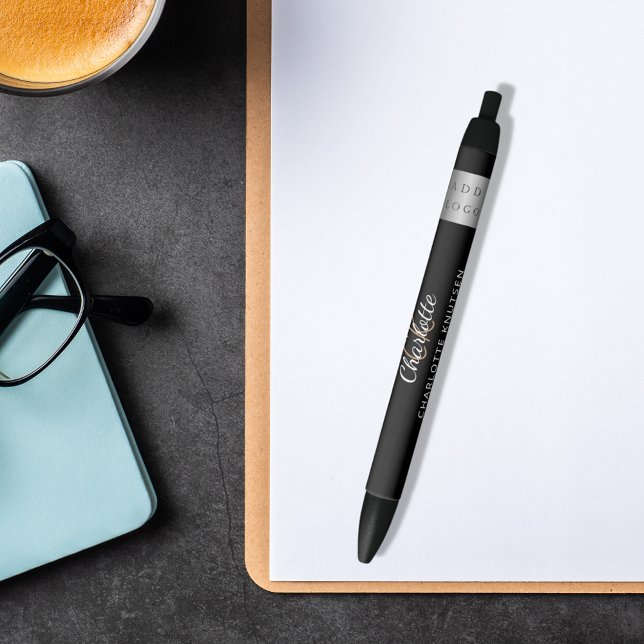 Stylo Noir Logo d'entreprise de nom monographique noir blanc (Créateur téléchargé)